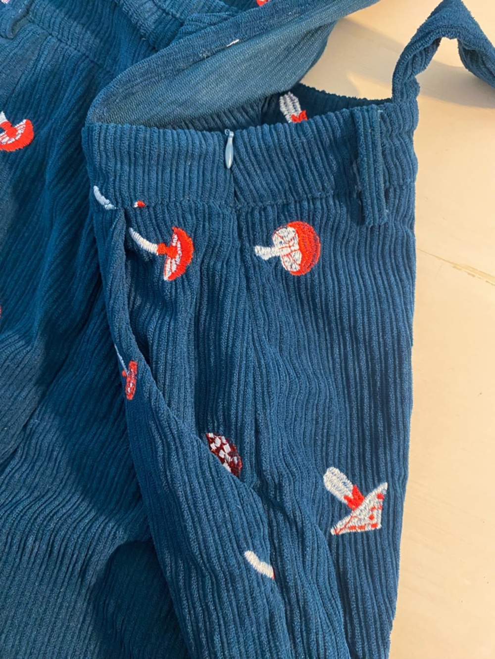Cider Mushroom Embroidered Corduroy Wide Leg Overalls - Picture 9 of 9